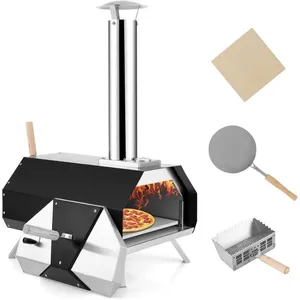 GYMAX Four à Pizza d'Extérieur, Pieds Pliables, Thermomètre Intégré, G... pas cher