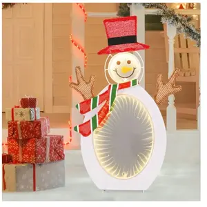 GOPLUS Décoration de Bonhomme de Neige pour Noël, avec 2 Lumières Tunnel Infinies, Ornement de Noël Debout Intérieur/Extérieur pas cher