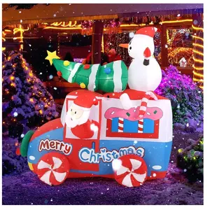 GOPLUS Père Noël sur Véhicule Gonflable, Décoration de Noël Gonflable ... pas cher