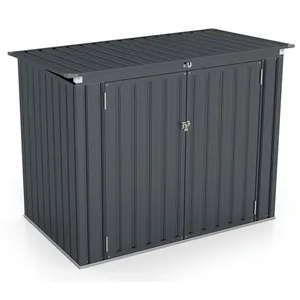 Abris de Jardin en Métal 1,72m² - GOPLUS - Couvercle Relevable - Design à Doubles Portes - 172x100x129CM Gris pas cher