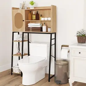 Costway Meuble Wc Au-Dessus De Toilettes, Porte En Rotin Pe, Etagères ... pas cher