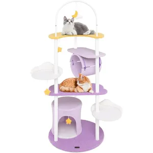 Arbre à Chat 158 cm Multi-Niveaux COSTWAY, Perchoir Surdimensionné, Plateformes de Saut, Condo pour Chat, Tunnel, Jouets Suspendus pas cher