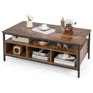 Table Basse Rectangulaire À 3 Niveaux Costway, Cadre Métallique, Étagè... pas cher