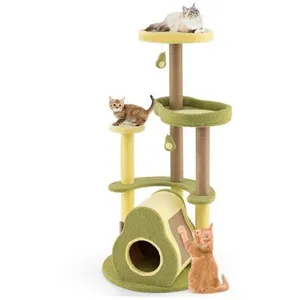 Arbre à Chat Multi-Niveaux 125 CM COSTWAY, Thème d’Avocat, Condo Privé, Brosse d'Auto-toilettage, Pompons Amusants, Plateformes pas cher
