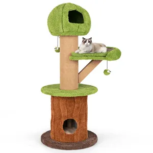 Arbre à Chat Multi-niveaux 148 cm COSTWAY, Forme Champignon, Adorable Condo, Balle en Peluche, Poteaux en Sisal, Coussins Amovibles pas cher