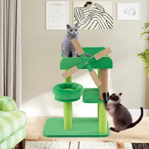 Arbre à Chat Multi-niveaux 60 cm COSTWAY, Moulin à Vent, Poteau à Gratter, Plateforme Ronde, Perchoir avec Baffles Anti-chute pas cher