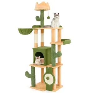 Arbre à Chat Cactus Multi-niveaux 160 CM COSTWAY, Poteaux à Griffer en Sisal, Condo, Perchoirs, Jouets Suspendus, Plateformes pas cher