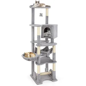 Arbre à Chat Multi-niveaux 176 CM COSTWAY, Perchoir Supérieur, Condo, Panier, Hamac, Poteaux à Gratter, Plateformes, Jouet Suspendu pas cher