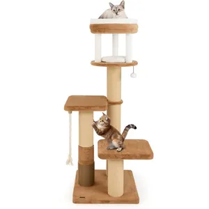 Arbre à Chat Multi-niveaux 164 cm COSTWAY, Poteaux à Griffer, Perchoir, Lit pour Chat Amovible, Plateformes de Saut, Corde en Sisal pas cher