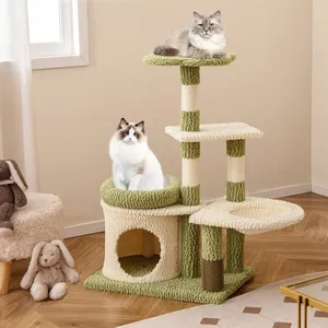Arbre à Chat Multi-niveaux 97 cm COSTWAY, Condo, Lit, Coussin en Peluc... pas cher