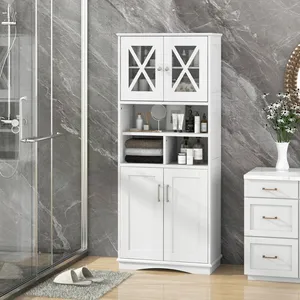 Costway Colonne Salle De Bain Avec 4 Portes, 3 Compartiments Ouvertes,... pas cher