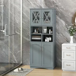 Costway Colonne Salle De Bain Avec 4 Portes, 3 Compartiments Ouvertes,... pas cher