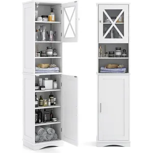 Costway Meuble Colonne De Salle De Bain Avec 5 Étagères Réglables, Pla... pas cher