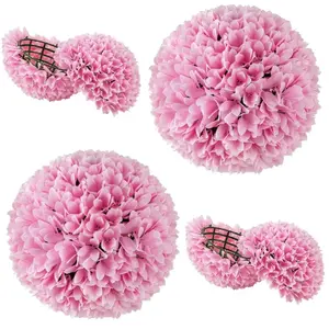 COSTWAY 2 Boules de Buis Artificielles de 28 cm, avec des Fleurs à Suspendre ou Poser Décoratives pour Intérieur Extérieur, Rose pas cher