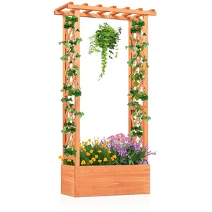 COSTWAY Jardinière Surélevée en Bois avec Treillis pour Plantes Grimpa... pas cher