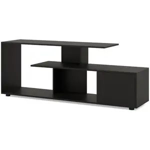 Costway 55" Meuble Tv À 3 Niveaux, 1 Porte Et Étagère Ouverte, Centre De Divertissement, Pour Salon, Chambre, Noir pas cher