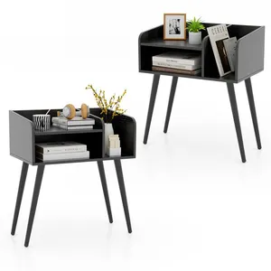 COSTWAY Lot de 2 Table de Chevet avec 3 Compartiments ouverts, Table d... pas cher