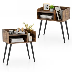 COSTWAY Lot de 2 Table de Chevet avec 3 Compartiments ouverts, Table d... pas cher