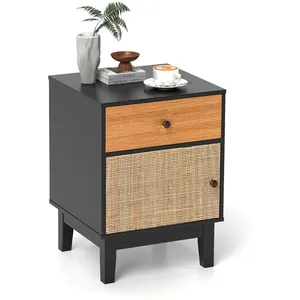 Costway Table De Chevet Avec Tiroir Et Porte, Pieds En Bois, Table De ... pas cher