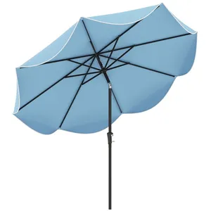 COSTWAY Parasol de Jardin Inclinable  280 x 245 cm, à Double Toit avec Manivelle, 8 Baleines pour Jardin, Patio et Piscine, Marine pas cher