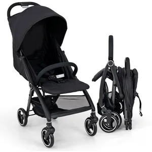 COSTWAY Poussette Canne Bébé avec Dossier & Auvent Réglables, Panier Inférieur & Frein, Pliable à une Main, Harnais à 5 Points, pas cher