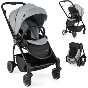 Costway Poussette Canne Pliable Bébé Avec Siège Réversible & Dossier Inclinable, Panier Inférieur, Harnais À 5 Points, 15 Kg, Gris pas cher