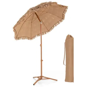 COSTWAY Parasol de Plage Hawaïen Inclinable  200xH218cm en Chaume PP a... pas cher