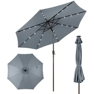 Parasol de Jardin Déporté Inclinable COSTWAY - 24 Lumières LED - Dia.3x2,5M - Structure en Métal Robuste - Anti-UV - Gris pas cher
