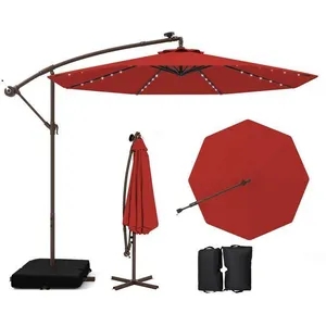 COSTWAY Parasol Déporté 3M avec 40 Lumières LED Panneau Solaire 6 Heur... pas cher
