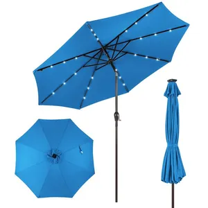 Parasol de Jardin Déporté Inclinable COSTWAY - 24 Lumières LED - Dia.3x2,5M - Structure en Métal Robuste - Anti-UV - Bleu pas cher