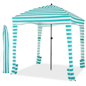 Abri de Plage Pliable 3,5m² COSTWAY-3 Hauteur Réglable-Paroi Latérale Amovible-8 Sacs de Sable-Tissu Polyester Etanche-Vert + Blanc pas cher