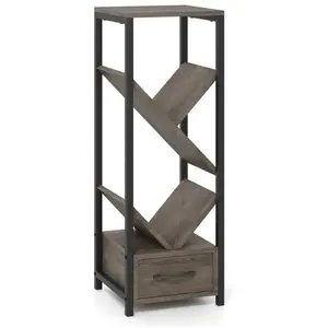 GOPLUS Bibliothèque à 4 Niveaux en Forme d'Arbre avec Tiroir-30,5x30,5x91,5CM pour Livres/CD-Style Moderne-Gris pas cher