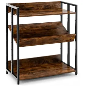 GOPLUS Bibliothèque à 3 Niveaux avec Étagère Réglable-Cadre en Métal-Dispositif Anti-Renversement-pour Bureau, Salon, CuisineVendu parcdiscount