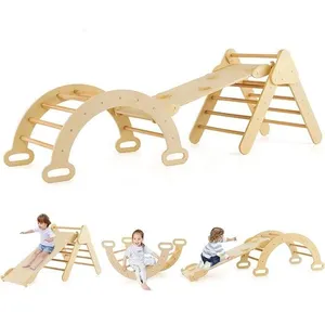 GOPLUS 7 en 1 Triangle Arche Montessori d'escalade avec Toboggan Bois,...Vendu parcdiscount