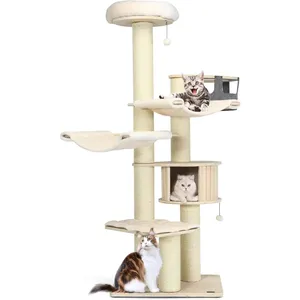 Costway Arbre À Chat 197cm Avec 2 Hamac, Perchoir, Poteaux À Griffer E...