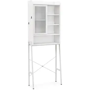 COSTWAY Meuble WC Au-dessus de Toilettes avec Porte Vitrée Coulissante... pas cher