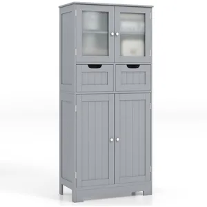GIANTEX Colonne/Meuble Salle de Bain- 2 Tiroirs et 4 Portes- 2 Étagères Réglables- Armoire Haute- pour Cuisine/Salon- Gris pas cher