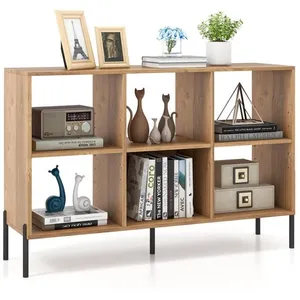 COSTWAY Bibliothèque Cube - Meuble de Rangement à 6 Casiers - 5 Pieds en métal, Étagères Réglables, Patins Antidérapants - Naturel pas cher