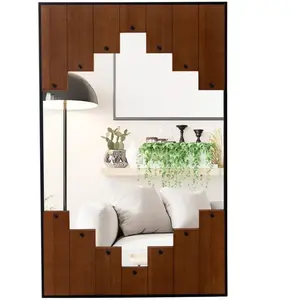 COSTWAY Miroir Mural Rectangulaire -95x60CM -Cadre en Métal, Rivet en Métal+Décorations Forme de Touches de Piano -Miroir Décoration pas cher