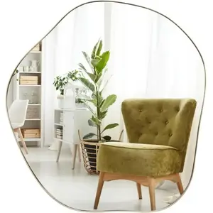 COSTWAY Miroir Décoratif Asymétrique - 75x70CM - Cadre en Métal Doré Miroir HD Mural Montage Horizontal-Vertical - Salon Chambre pas cher
