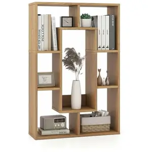 COSTWAY Bibliothèque Géométrique à 7 Cubes - Patins Antidérapants, Dispositif Anti-basculement, Étagère de Rangement - Naturel pas cher