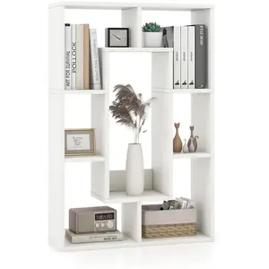 COSTWAY Bibliothèque Géométrique à 7 Cubes - Patins Antidérapants, Dispositif Anti-basculement, Étagère de Rangement Moderne - Blanc pas cher