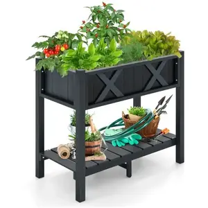 COSTWAY Jardinière Surélevé en HIPS - Trous de Drainage, Étagère de Ra... pas cher