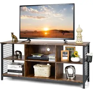 COSTWAY 65" Meuble TV avce 6 Compartiments, Étagères Réglables, 2 Trou... pas cher