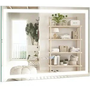 COSTWAY 60 x 40 cm Miroir de Salle de Bain - 3000-6000k - Fonction Mémoire - Affichage Temps/Température - IP44 pas cher
