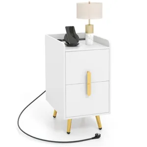 Costway Table De Chevet Avec 2 Tiroirs, 2 Ports Usb Et 3 Prises, Pieds... pas cher
