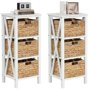 COSTWAY Lot de 2 Table de Chevet à 4 Niveaux, 3 Panier de Rangement Pliable, pour Salon, Bureau, Chambre, 36 x 30 x 80 cm pas cher