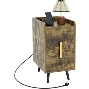 Costway Table De Chevet Avec 2 Tiroirs, 2 Ports Usb Et 3 Prises, Pieds... pas cher