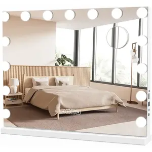 COSTWAY Miroir de Maquillage Hollywood - 15 Ampoules, 10x Loupe, Écran Tactile, 3 Modes de Gradation, Smart Bluetooth, USB - 58x48CM pas cher