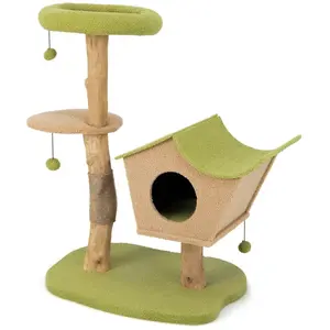 COSTWAY Arbre à Chat en Bois Massif de 110 CM, Centre d'Activité Multi... pas cher